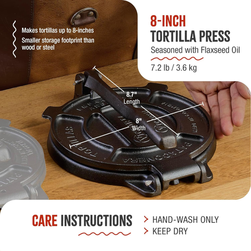 Victoria 8-inch Cast Iron Tortilla Press Pataconera Seasoned with Flaxseed Oil - Picture 4 of 5