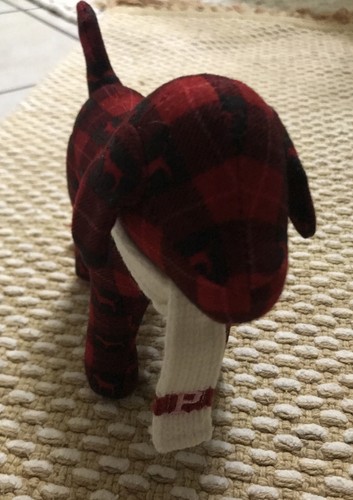 Victoria's Secret Pink Plaid Red Black Mini Plush Dog Puppy w/scarf 7" Christmas - Picture 2 of 4