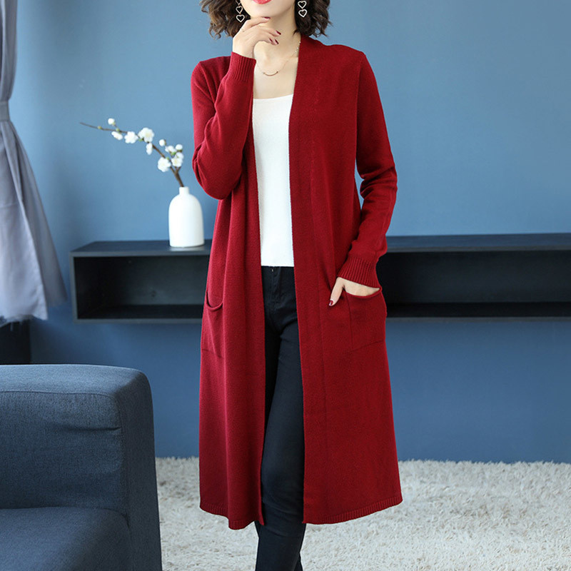 Womens Long Knitted Cardigans Ladies Opening Front Sweater Coats Knitwear