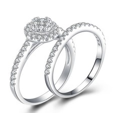 CHIC HALO 925 STERLING SILVER CZ WEDDING ENGAGMENT RINGS SET SIZE 3-12 S49