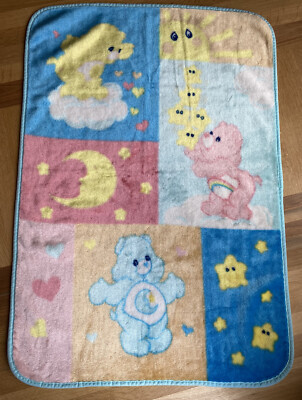 Vintage Care Bears Baby Blanket Fleece Stars Sun Heart Rare