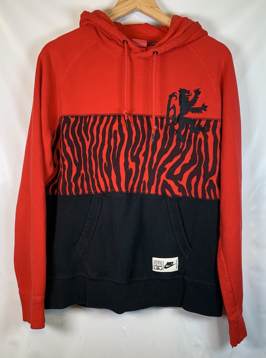 Nike Lebron James Virescit Vulnere Virtus LBJ Red Black Hoodie Lion Men  Large