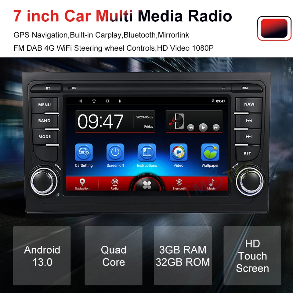 4-Core CarPlay Android 13 Car Stereo Sat Nav DAB+BT For Audi A4 S4 RS4 Seat Exeo - Image 2 of 4