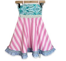 Matilda Jane Platinum Collette Roundabout Ellie Pink Striped Dress Size 8