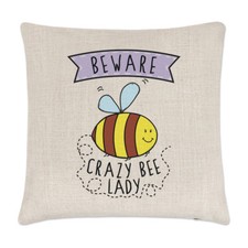 Beware Crazy Bee Lady Linen Cushion Cover Pillow - Funny Animal Cute Bumble
