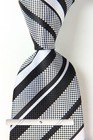 New Classic Striped Black Silver 100% JACQUARD WOVEN Silk Men's Necktie Tie