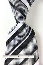 New Classic Striped Black Silver 100 JACQUARD WOVEN Silk Men's Necktie Tie