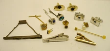 Lot of 14 Assorted Men's Tie Tacks Clasps Clips Pins Earrings Various Conditions