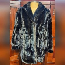 Vintage Woman's Hillmoor New York Black and Brown Faux Fur Coat