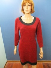 size XL red knit sweater sheath dress by DEREK HEART - black trim