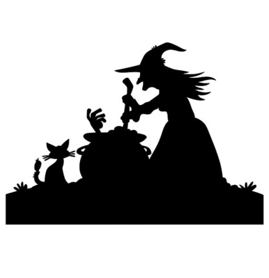 Window Wall Display Happy Halloween Witch & Cauldron Silhouette Vinyl Decal