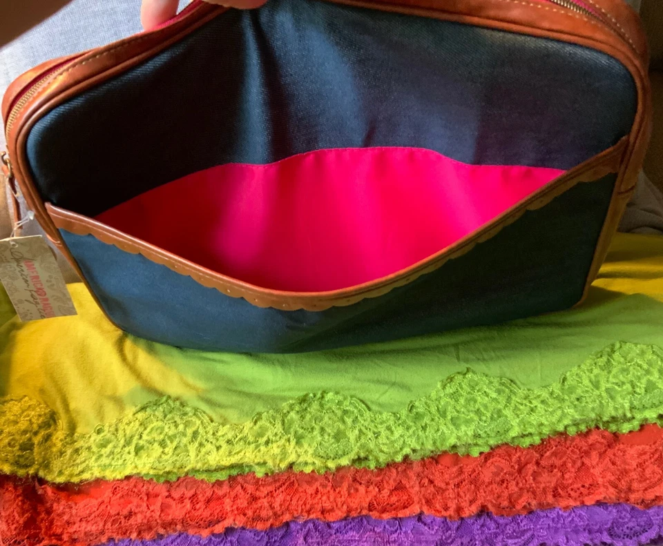 American Rag Denim Azul Lona Marrón Borde Cremallera Notebook Laptop Tech Estuche Bolso Foto 4 de 4