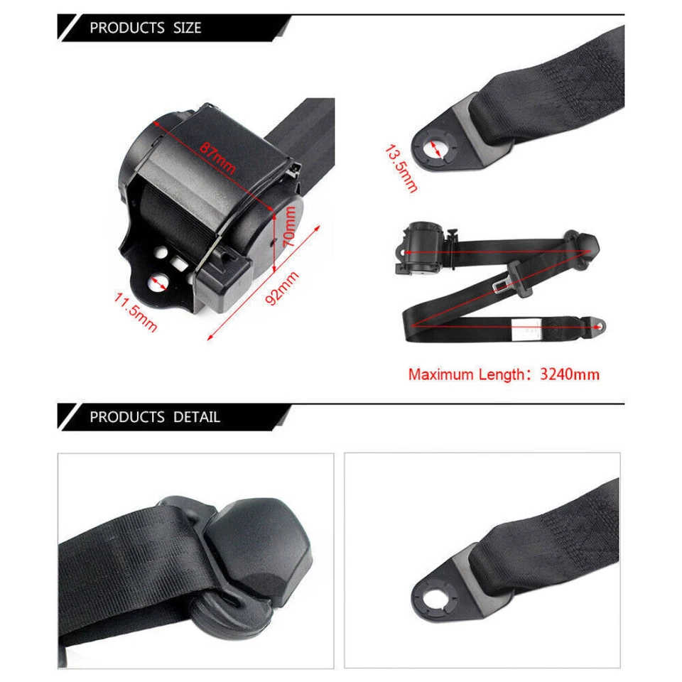 Комплект из 1/2 выдвижных 3-точечных ремней безопасности ремней безопасности для автомобиля автомобиля регулируемый ремень  - Изображение 4 из 4