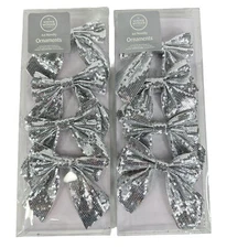 Winter Wonder Lane Shiny Silver Sequin Bow Ornaments 8 Total