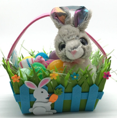 Felt Easter Basket Complete Plush Bunny Rabbit Eggs Chick & Grass CUTE! (#2a)
