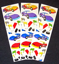 Mrs Grossman Three 2x6" Sticker Sheets 'Race cars' (Vintage-Retired)
