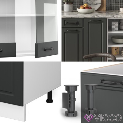 Cuisine R-line Blanc Cottage/anthracite 240cm Sans Pt Vicco