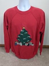 Vintage Raglan Holiday Sweatshirt Ugly Christmas Tree Adult Size XXL 2XL USA 80s