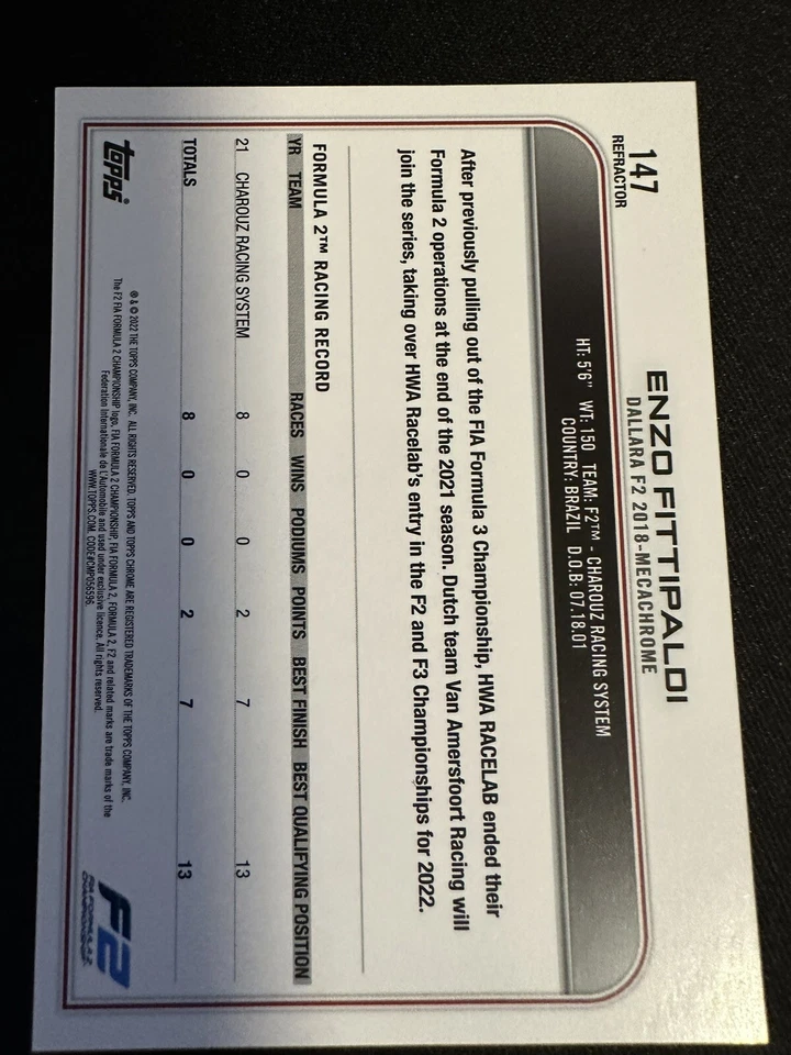 2022 Topps Chrome Formula 1 #147 Enzo Fittipaldi CAR - Image 2 of 2