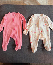 Carter's Girls 3M 2pc Footed Zip Sleeper Set Cotton Knit Pink/White Striped