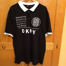 DKNY Men  s XL Black  White New York Patch  Bouroughs Polo Shirt