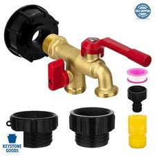IBC Tote Hose Adapter Dual Outlet Faucets 275-330 Gallon Brass Garden Valve Kit