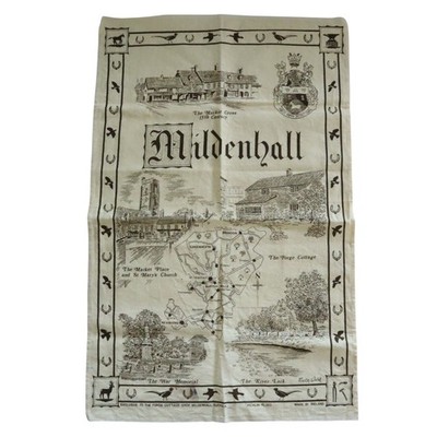 Vintage Irish Linen Tea Towel Kitchen Mildenhall England Map 29x18.5