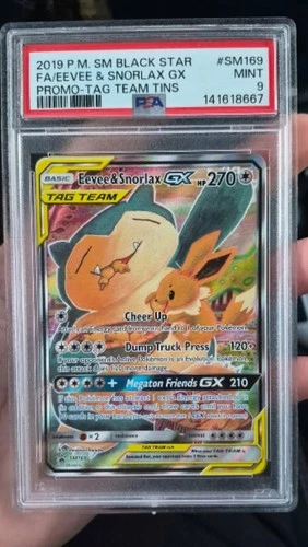 New Listing2019 Pokemon TCG SM Black Star Promo Eevee & Snorlax GX SM169 Holo EN PSA 9