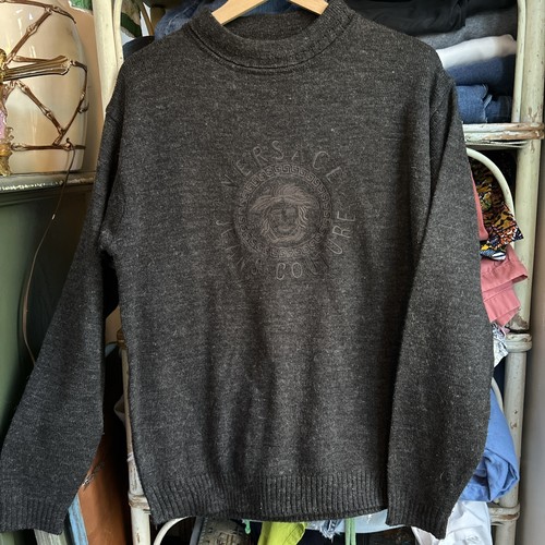 Versace Jeans Couture, Vintage 80s/90s Versace Jeans Couture ITTIERE Logo Sweater Black Wool L to XL