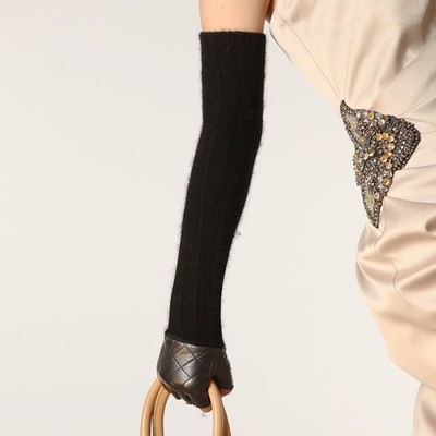 Womens Genuine Nappa Leather & Wool Opera Long Party Evening Brown Gloves L111
