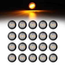 20 Pack 3/4 Inch Amber LED Marker Lights   Clear Lens 3-LED Round Clearanc