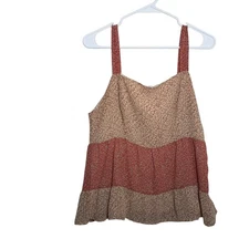 Paper Crane Tank Top Women's Large Boho Floral Sleeveless Zipper Tiered