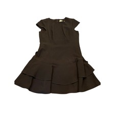 Eliza J stretch ruffle crepe tiered mini black dress size 14