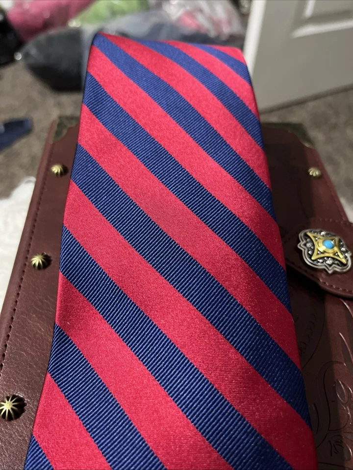 Saddlebred Handmade Necktie Silk Blend Red Blue Stripes Mens Tie CEO Preppy Dad - Image 3 of 4