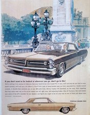 Original 1963 Pontiac Ad Grand Prix Brown Coupe V8 Car Paris Lamp Post