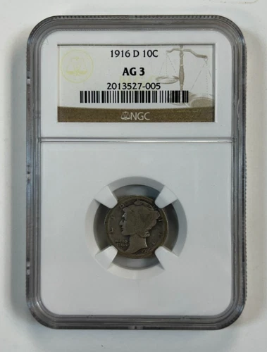 1916 D Mercury Head Dime KEY DATE Of The Series! RARE! - NGC AG03 Free Shipping