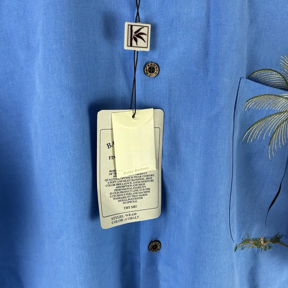 Bamboo Cay Mens XL Short Sleeve Peekaboo Palm Casual Embroidered Woven Shirt - Image 4 of 4