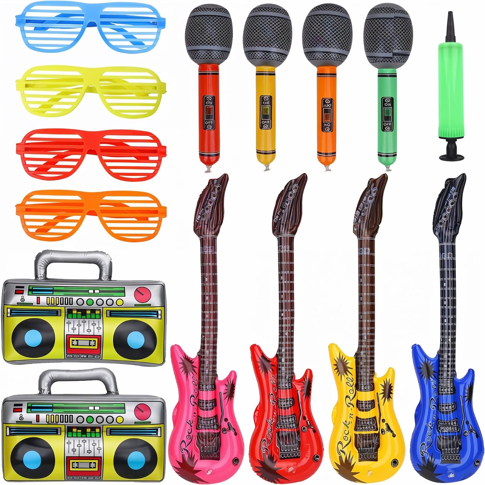 Guitarra Hinchable Micrófono Inflable Disfraz Fiesta Musical Fotomatón Props