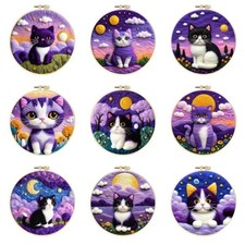 Purple Cat Needle Felting Kit with DIY Wool Painting Set Frame Craft Home Decor