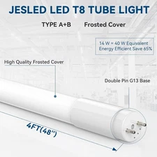 T8 LED 50 Pack Bulbs 4 Foot G13 4ft LED Tube Shop Lights 14W 5000K White Frosted