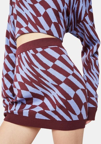 Current mood catch my drift checkered light blue and maroon Mini Skirt