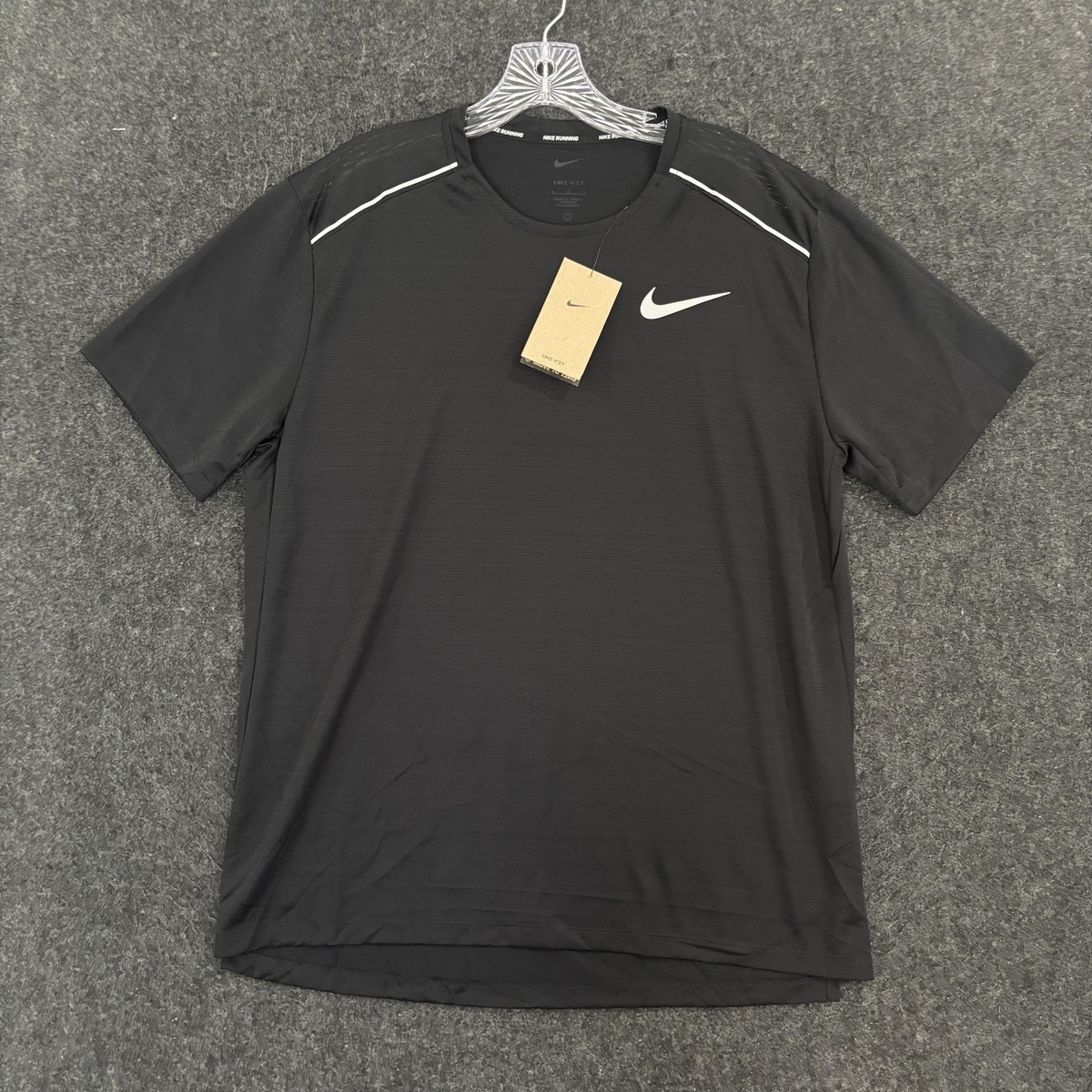 Nike Miler Running Shirt Men's Large Black Dri-FIT Reflective