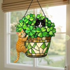 Acchiappasole trifoglio gatto fortunato, decorazione finestra giorno di San Patrizio, regalo amante dei gatti