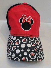 Disney Minnie Mouse Baseball Hat Embroidered Adjustable Bow Women's Red Black