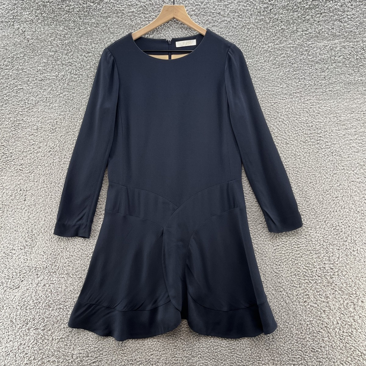 Chloe Dress 8 Navy Long Sleeve Flared Tulip Hem Relaxed Career Party Shift