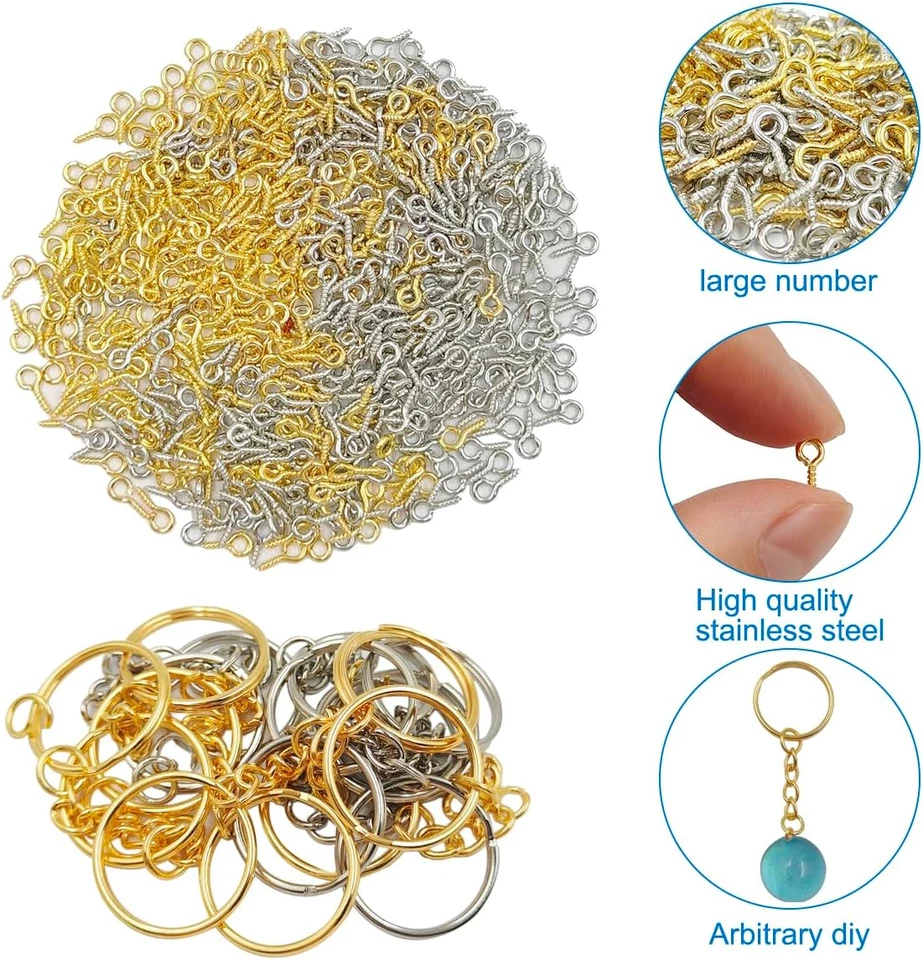 600 peças pinos pequenos para os olhos, 20 peças chaveiro de 1 polegada com corrente e salto aberto, ganchos, - Imagem 3 de 4