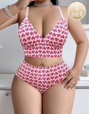 Plus Size Heart Print Lingerie Set Bralette Panty Sleepwear Women 4XL