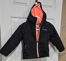 Columbia GIRLS BLACK/ PINK Quilted Puffer Hooded Jacket Omni-Heat Size xxs Zip p