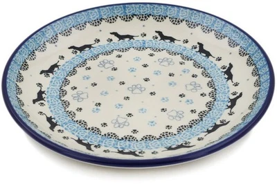 CERAMIKA ARTYSTYCZNA Polish Pottery Dessert Plate 8" - Dachshund Pattern