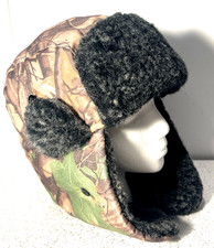 Hunter Style Camo Aviator Trapper Hat Faux Fur Brown Green Hat One Size